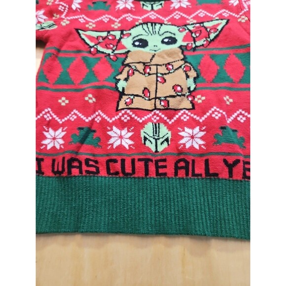 Star Wars Baby Yoda "I Was Cute All Year" Green-Red Christmas Sweater-12 Month's - Picture 8 of 16